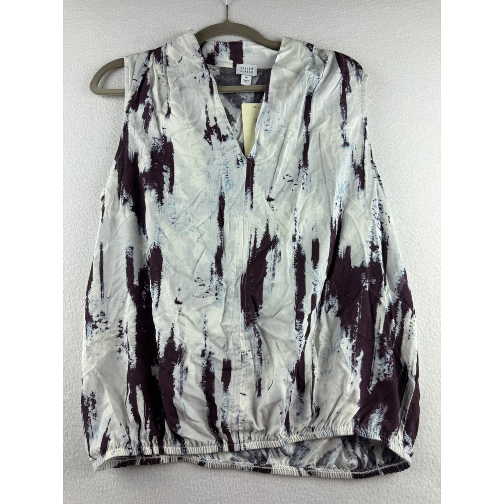 Peyton Jensen Lyla Abstract Top‎ Sleeveless V-Neck Elastic Hem White Plum M NWT